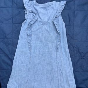 Denim shift dress with ruffle